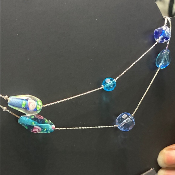 Cookie Lee Art Glass Blue Multi-Bead Necklace - Picture 7 of 8